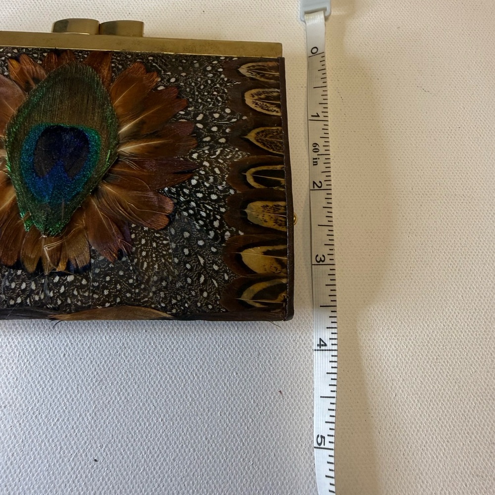 VTG 60s/70s Peacock & Pheasant Feather Clutch Wallet | Boho MCM Evening Bag - Picture 13 of 13